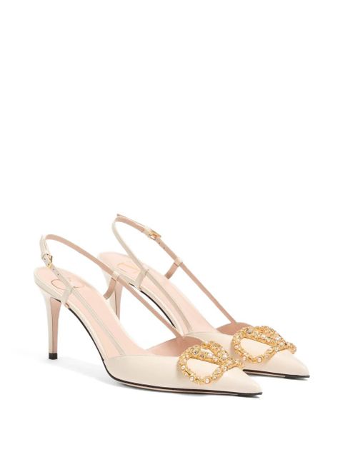 Valentino Garavani VLogo Signature slingback calfskin pumps with jewel logo 80mm - Neutrals - zdjęcie produktu nr 2