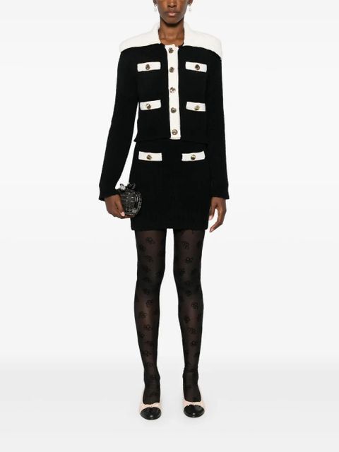 Self-Portrait contrast-trim cardigan - Black