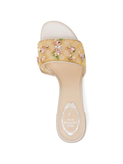 René Caovilla floral appliquéd heeled sandals - Neutrals