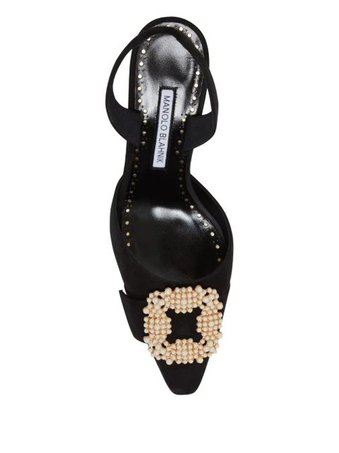 Manolo Blahnik 70mm Gibsli pearl-embellished slingback pumps - Black
