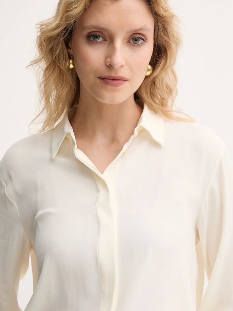 Marella koszula z jedwabiem kolor beżowy relaxed z kołnierzykiem klasycznym 2523116071200