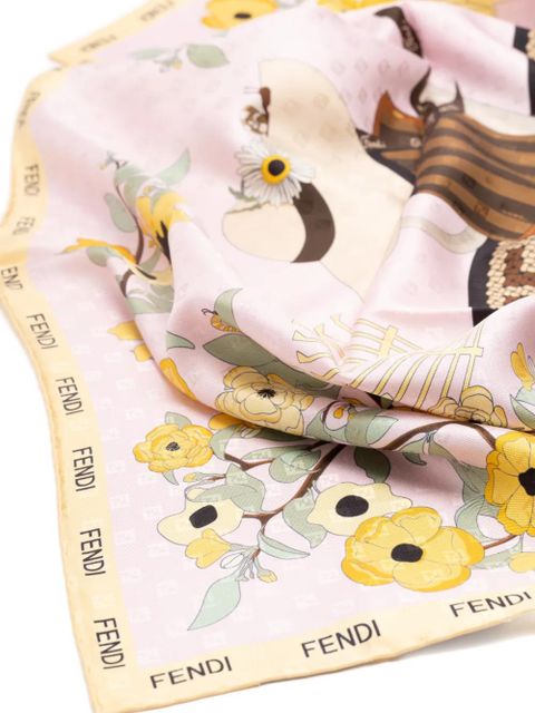 FENDI Gardening-print silk scarf - Pink