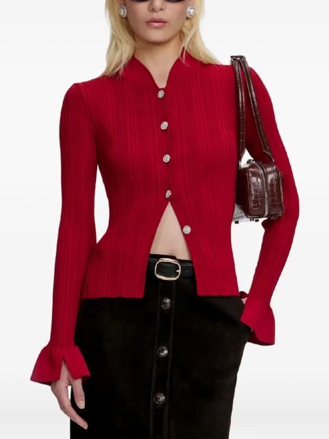 Self-Portrait ribbed button cardigan - Red - zdjęcie produktu nr 2