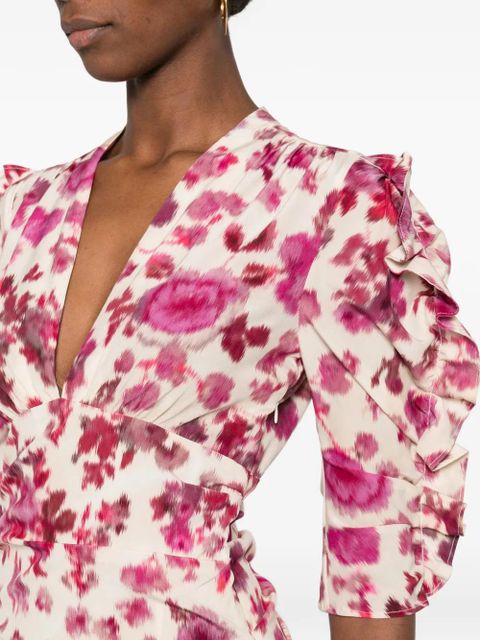 ISABEL MARANT ruffled flora-print mini dress - Neutrals