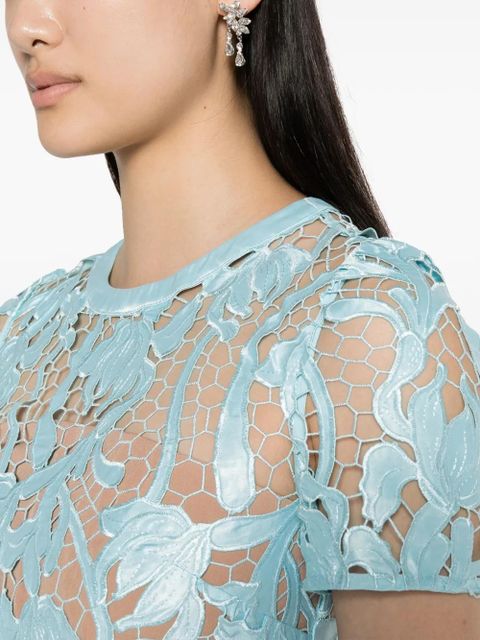 Self-Portrait guipure-lace flared midi dress - Blue