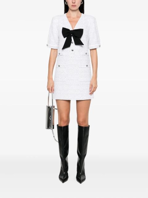 Alessandra Rich bow-detail tweed dress - White
