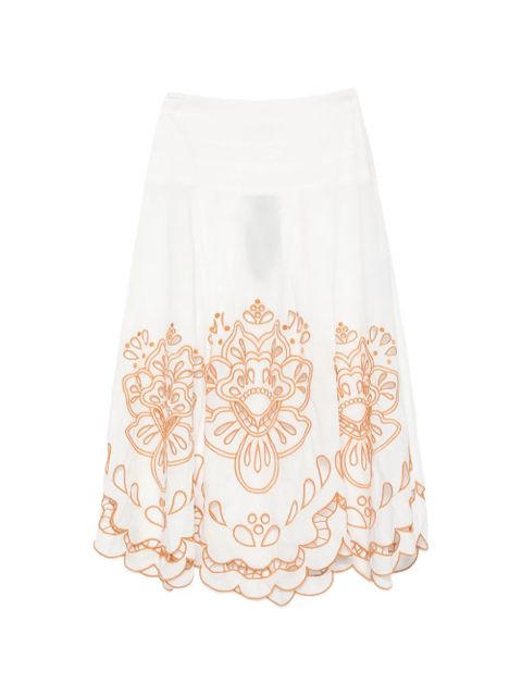 FARM Rio Trop floral-embroidery midi skirt - White - zdjęcie produktu nr 1