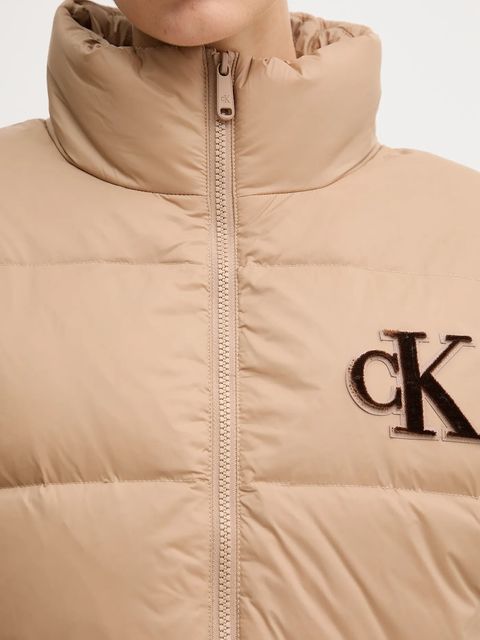 Calvin Klein Jeans kurtka puchowa kolor beżowy zimowa LV047D503G