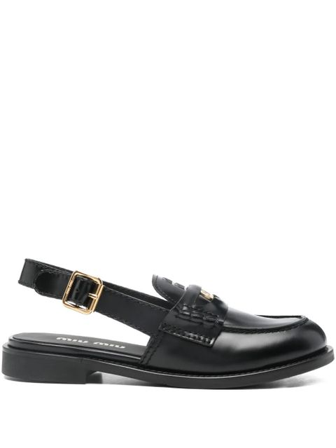 Miu Miu logo-plaque slingback loafers - Black - zdjęcie produktu nr 1