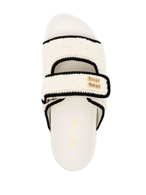 Miu Miu logo-plaque touch-strap slipers - White