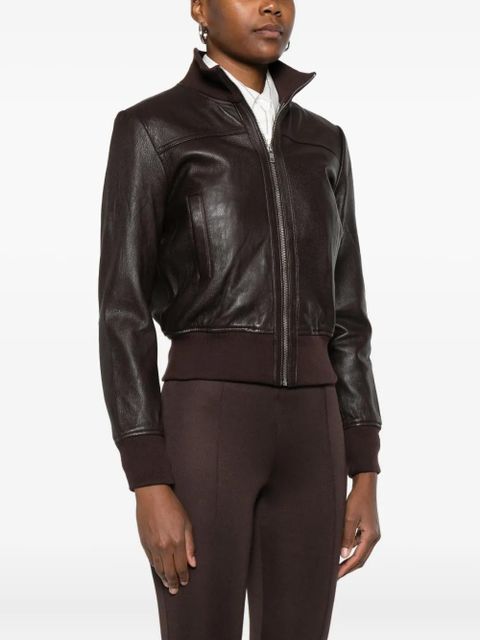 The Frankie Shop zip-front leather jacket - Brown