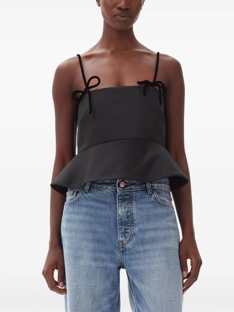 GANNI peplum-hem cropped satin top - Black - zdjęcie produktu nr 2