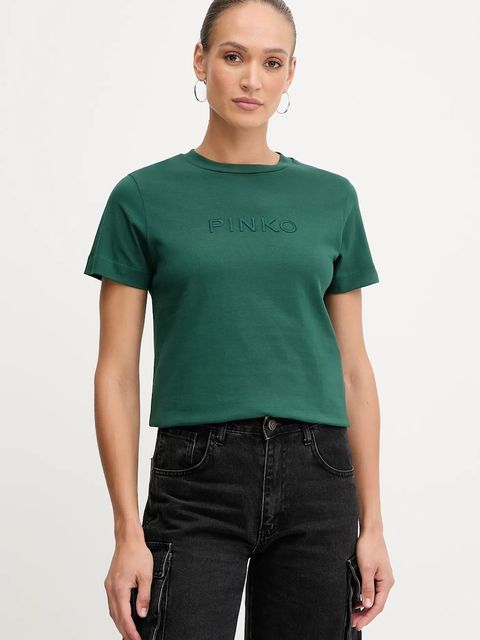 Pinko t-shirt bawełniany damski kolor zielony 101752 A2RD - zdjęcie produktu nr 1