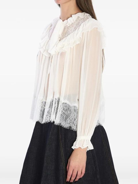 Self-Portrait lace ruffled top - White - zdjęcie produktu nr 2