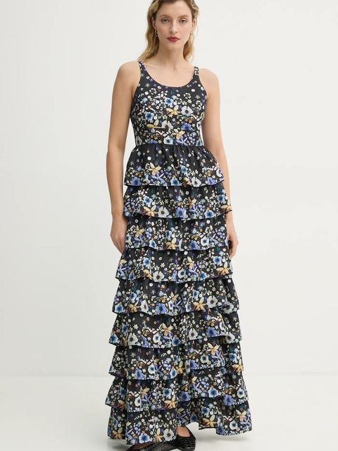 MUNTHE sukienka jedwabna FRUMA kolor czarny maxi rozkloszowana 251134025118 - zdjęcie produktu nr 2