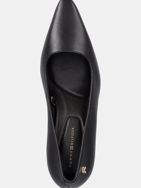 Tommy Hilfiger szpilki skórzane TH LOGO LTH PUMP SLANTED HL kolor brązowy FW0FW09008