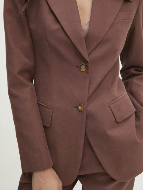 Answear.LAB marynarka taliowana z chustą kolor brązowy jednorzędowa gładka