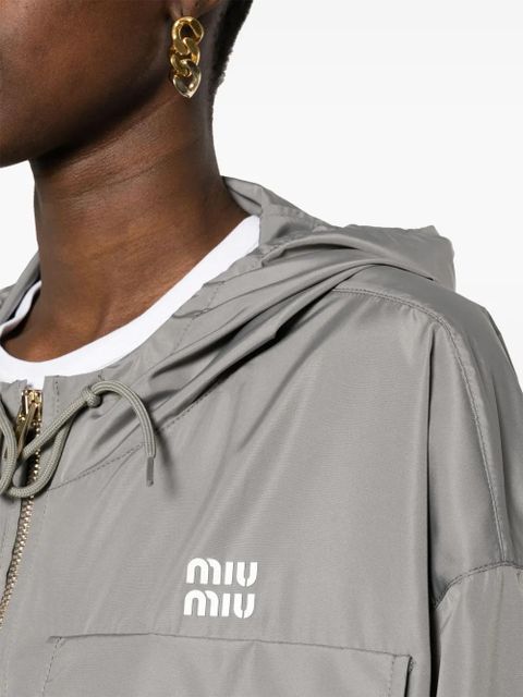 Miu Miu logo-appliqué water-repellent jacket - Grey