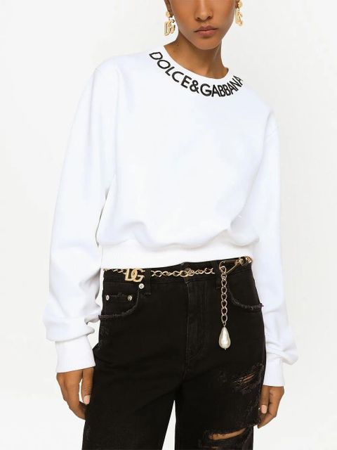 Dolce & Gabbana logo-embroidered cropped sweatshirt - White