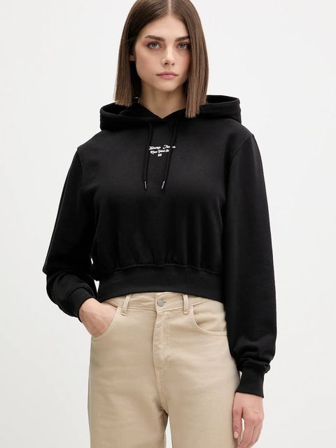 Tommy Jeans bluza bawełniana damska kolor czarny z kapturem z nadrukiem DW0DW22170 - zdjęcie produktu nr 1