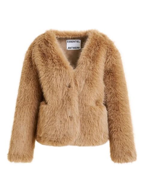Essentiel Antwerp faux-fur button jacket - Brown - zdjęcie produktu nr 1