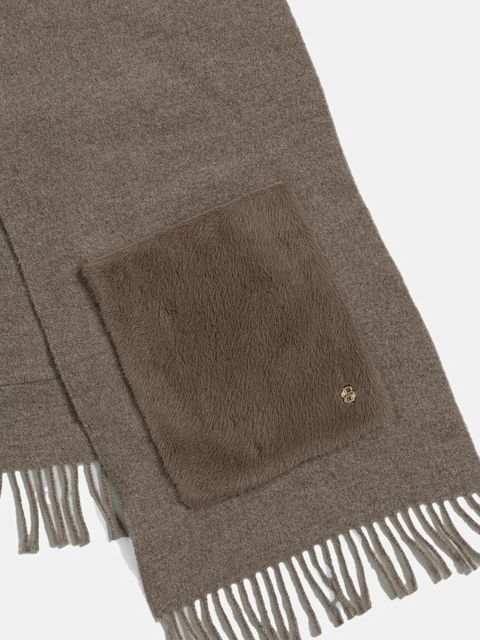 BOSS szalik z dodatkiem wełny damski kolor brązowy gładki 50552112