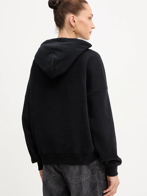 BOSS Orange bluza bawełniana damska kolor czarny z kapturem z aplikacją 50551429