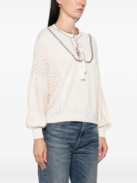 Ba&Sh Bausca embroidered tassel-neck top - Neutrals - zdjęcie produktu nr 2