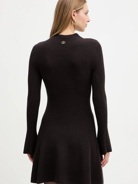 Twinset sukienka z dodatkiem wełny kolor brązowy mini rozkloszowana 252TT3140