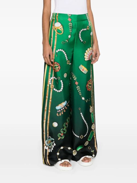 Casablanca graphic-print silk trousers - Green