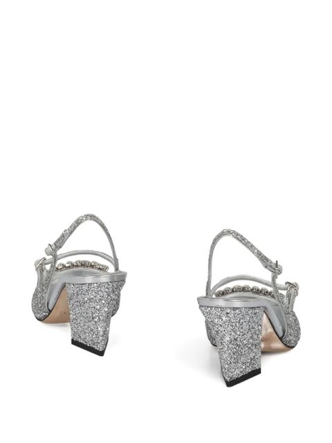 Jimmy Choo 45mm Belinda glitter slingback block-heel pumps - Silver - zdjęcie produktu nr 2