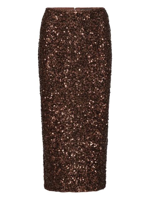 ROTATE BIRGER CHRISTENSEN sequin-embellished midi pencil skirt - Brown - zdjęcie produktu nr 1