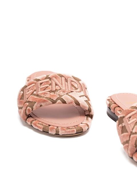 FENDI logo-motif velvet sandals - Pink