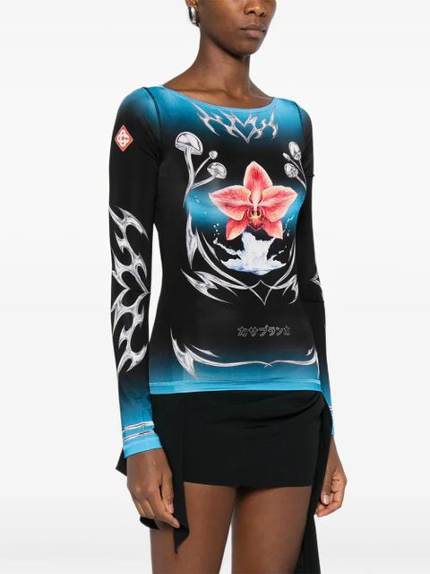 Casablanca orchid-print long-sleeve T-shirt - Black - zdjęcie produktu nr 2