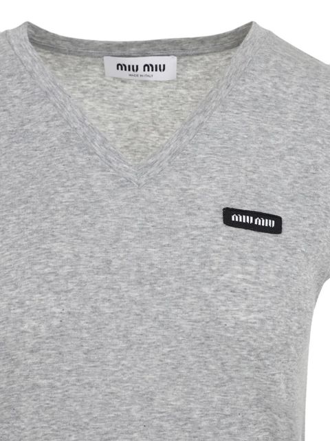 Miu Miu logo-patch T-shirt - Grey