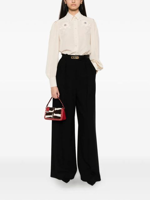 Valentino Garavani floral-embroidered pleated-sleeve blouse - Neutrals - zdjęcie produktu nr 2