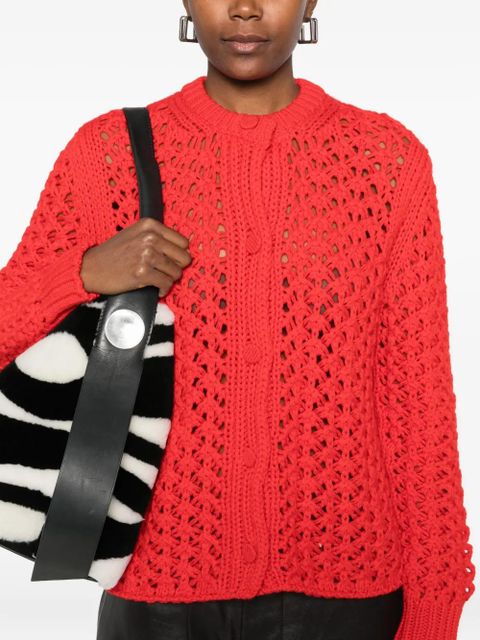 Jil Sander open-knit buttoned-up cardigan - Red