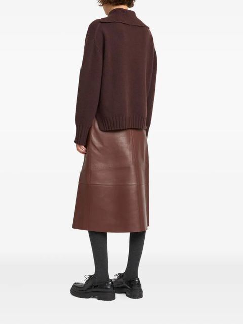 Yves Salomon leather wrap midi skirt - Brown