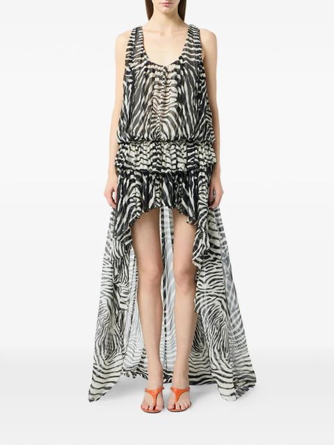 Blumarine zebra-print asymmetric dress - White
