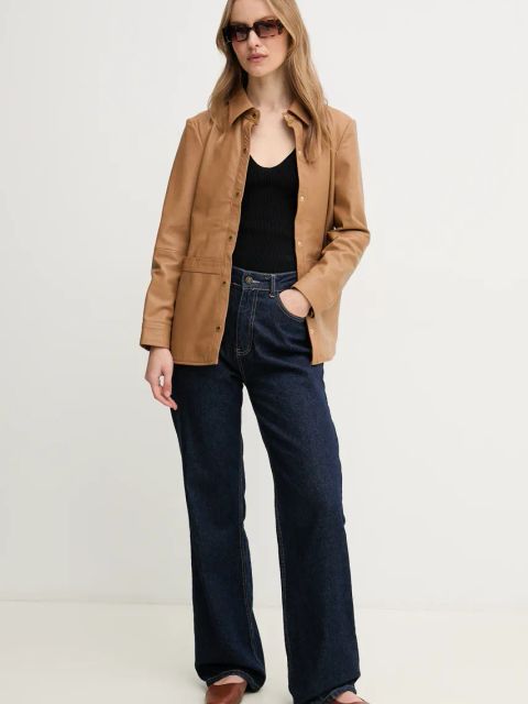 Pedro del Hierro kurtka skórzana kolor brązowy przejściowa 5499140