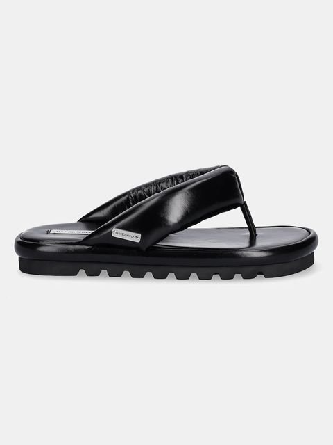 Naked Wolfe japonki skórzane Hilary damskie kolor czarny na płaskim obcasie Hilary Black Leather