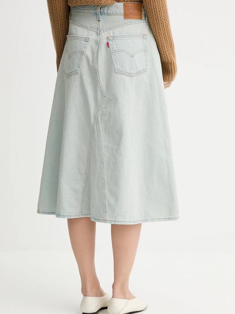 Levi's spódnica jeansowa kolor niebieski midi rozkloszowana A9316