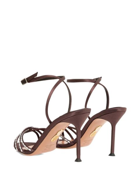 Aquazzura crystal-embellished satin sandals - Brown