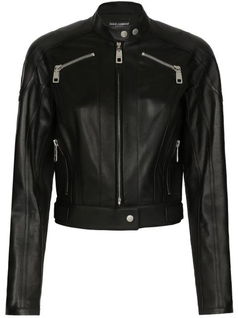 Dolce & Gabbana long-sleeve leather biker jacket - Black - zdjęcie produktu nr 1