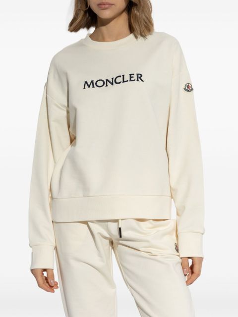 Moncler logo-embroidered cotton sweatshirt - Neutrals