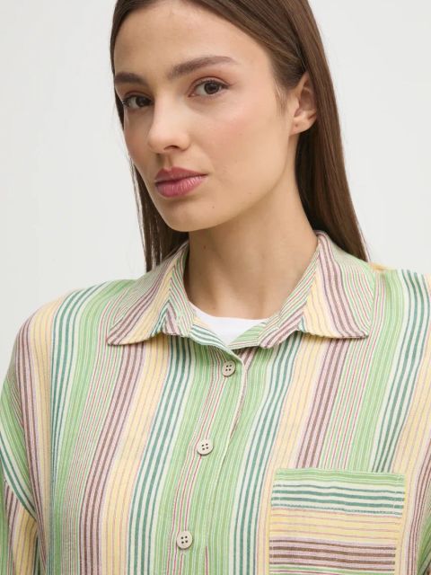 La Petite Française koszula z domieszką lnu CHARLENE damska kolor zielony relaxed z kołnierzykiem klasycznym CHARLENE