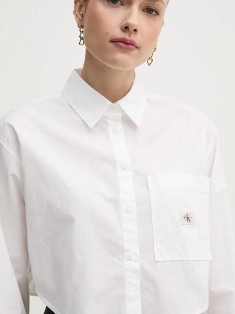 Calvin Klein Jeans koszula bawełniana damska kolor biały relaxed z kołnierzykiem klasycznym J20J225078