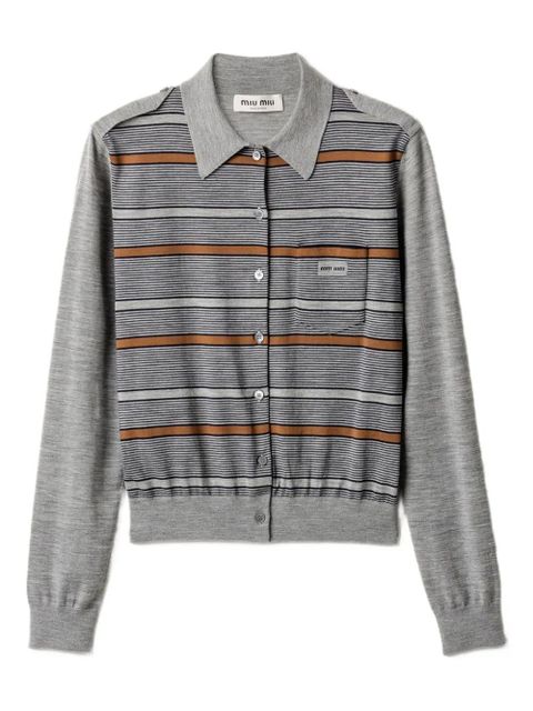 Miu Miu striped buttoned wool cardigan - Grey - zdjęcie produktu nr 1