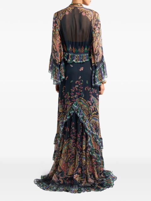 ETRO paisley-print ruffled dress - Blue