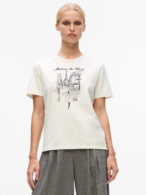 Karl Lagerfeld t-shirt bawełniany damski kolor beżowy A4W17087